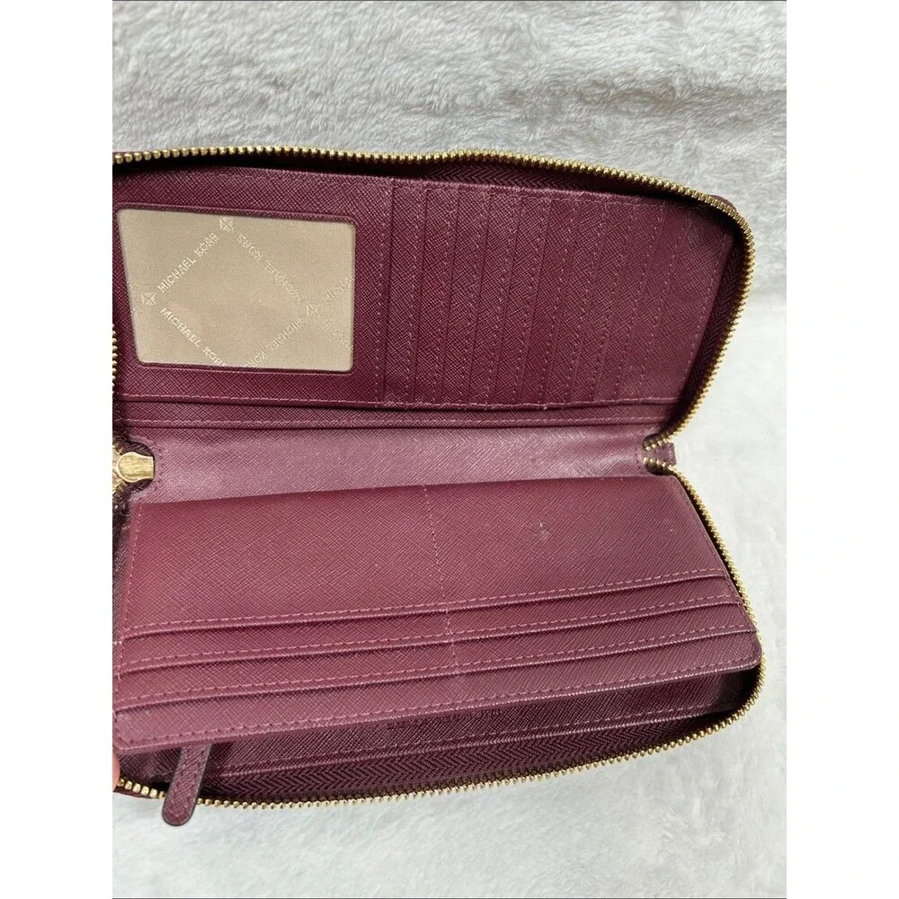 Michael Kors Jet Set Charm Burgundy Passport Zip-Around Wallet Travel